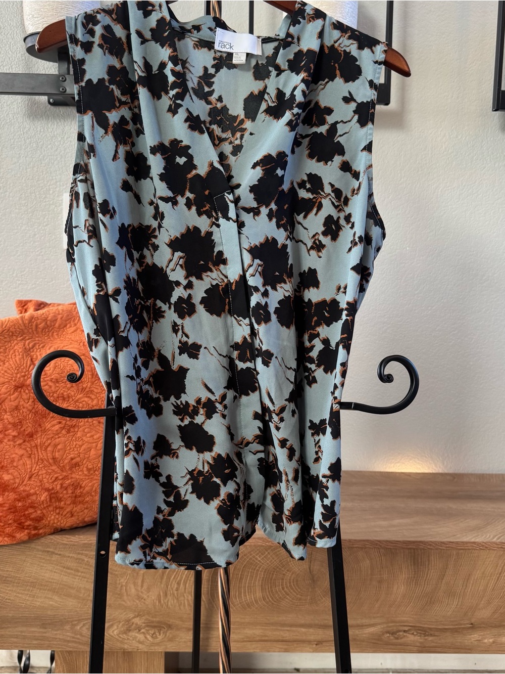 Nordstrom Light Blue and Black Floral V-Neck Sleeveless Camisole